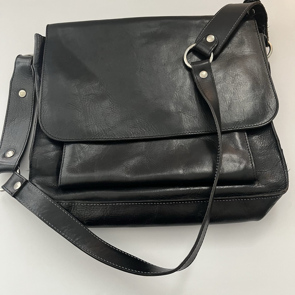 Y2K Stone Ridge Mens Black Leather Messenger Bag Man Purse Crossbody Bag